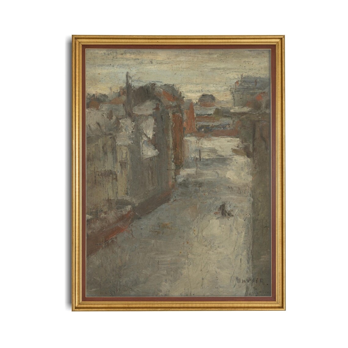 Snowy City Street in Winter Impressionist Cityscape Vintage Poster - Image 4