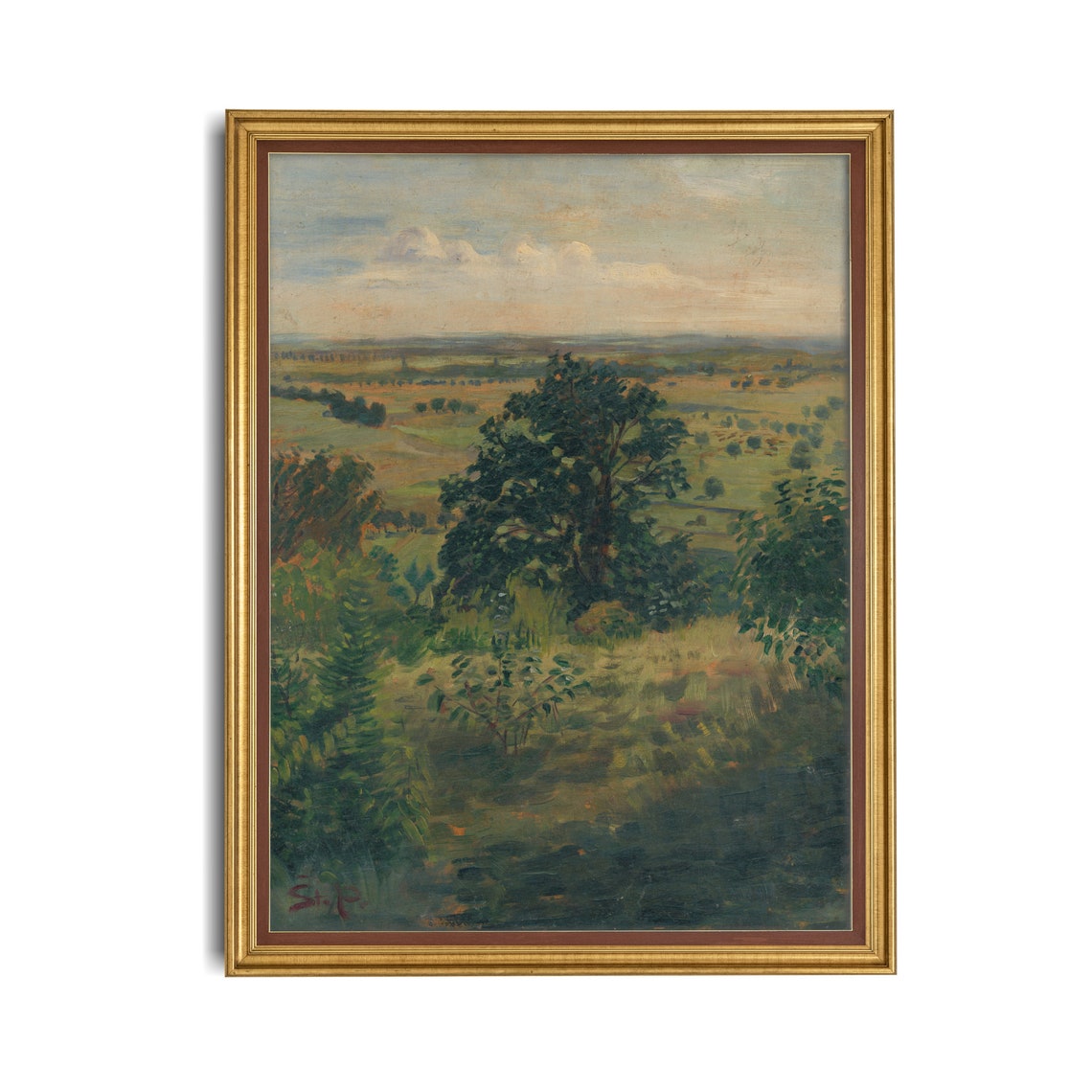 Hilltop View Over a Sunlit Valley With a Great Oak Tree Poster - Image 2