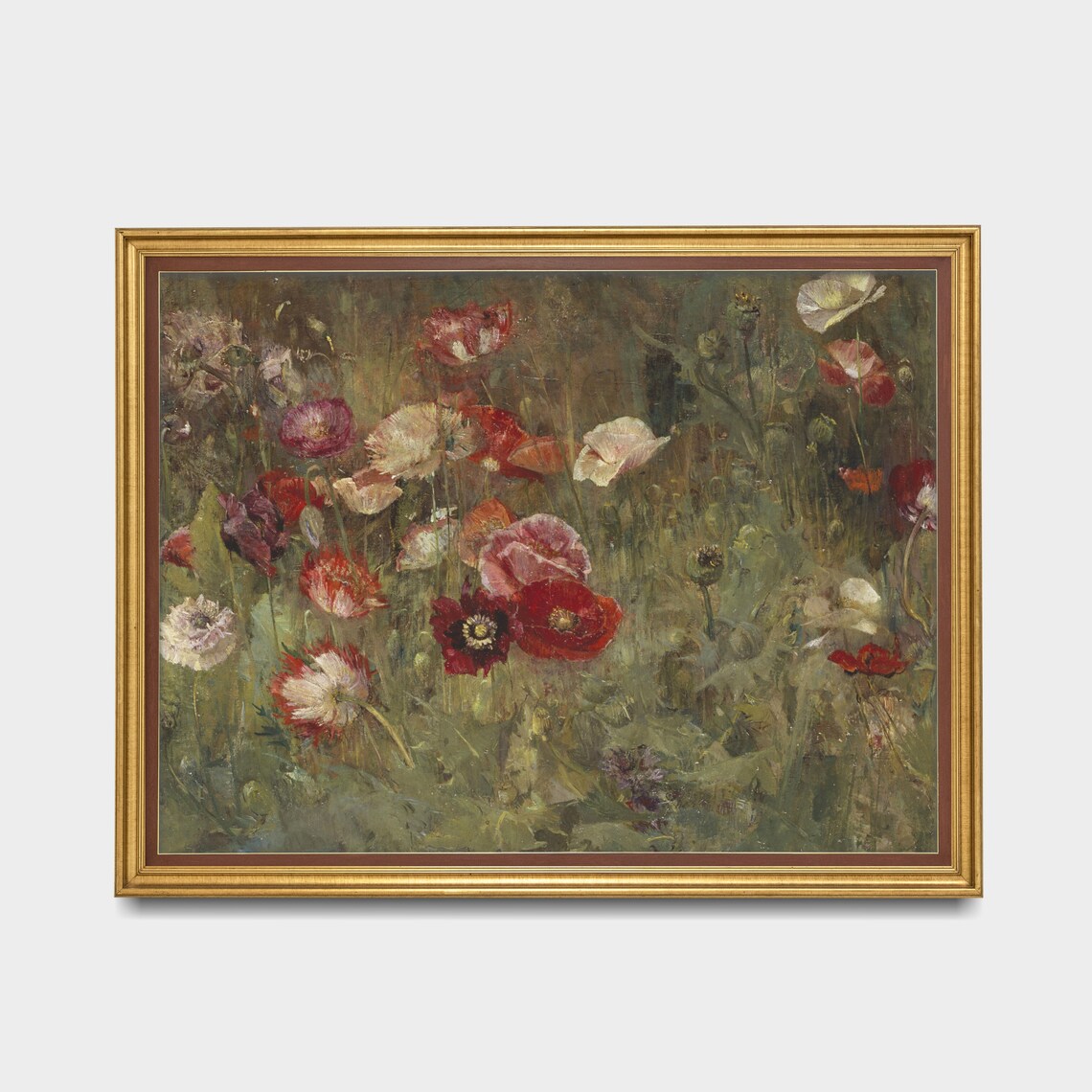 Wild Red and White Poppy Field Vintage Floral Meadow Art Poster - Image 3