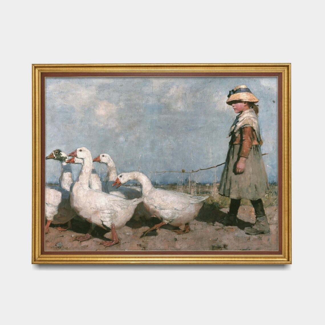 Girl With Ducks Vintage Farmhouse Poster Print - Image 3