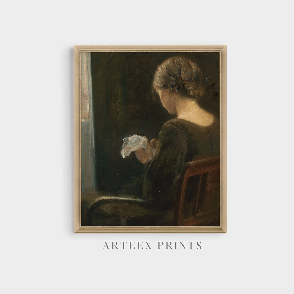 Vintage Portrait of Woman Sewing at the Window, Art Print - Image 3