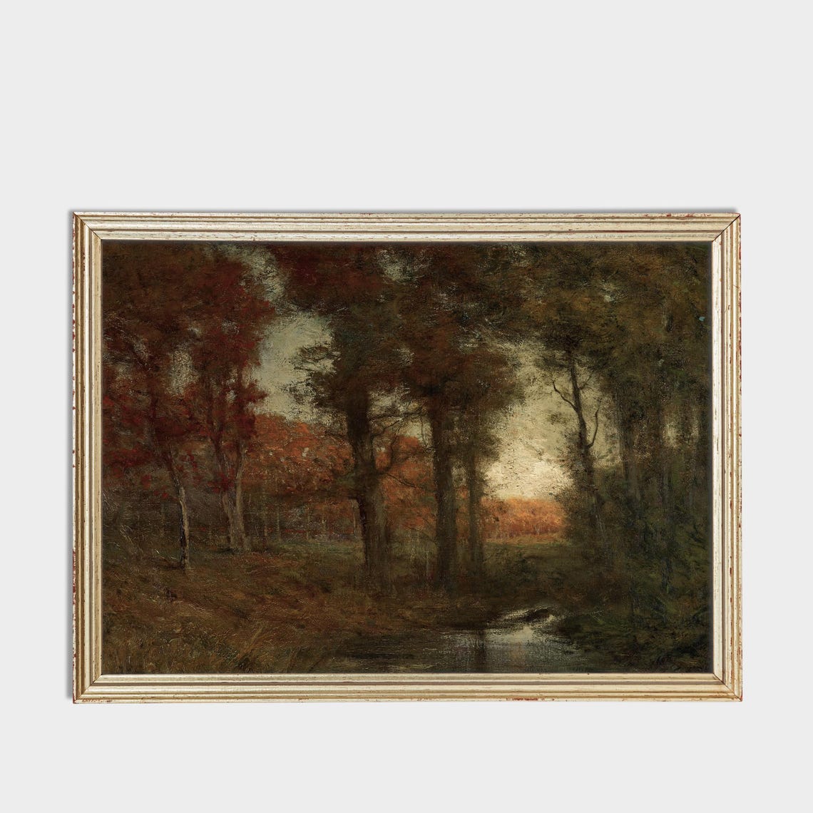 Antique Autumn Forest With Quiet Stream Oil Painting Wall Poster - Image 3