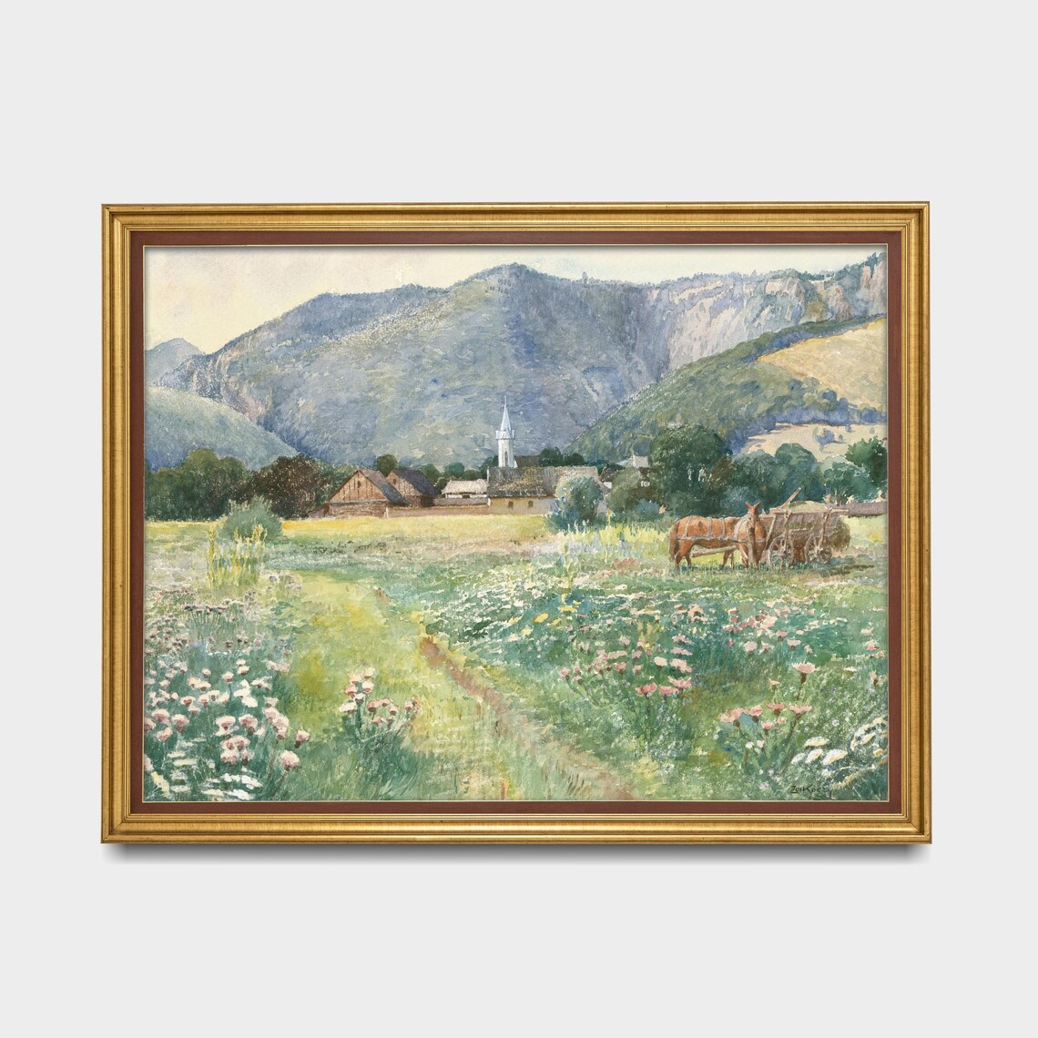 Alpine Village Church Spire Wildflower Meadow Horse Cart Poster - Image 5
