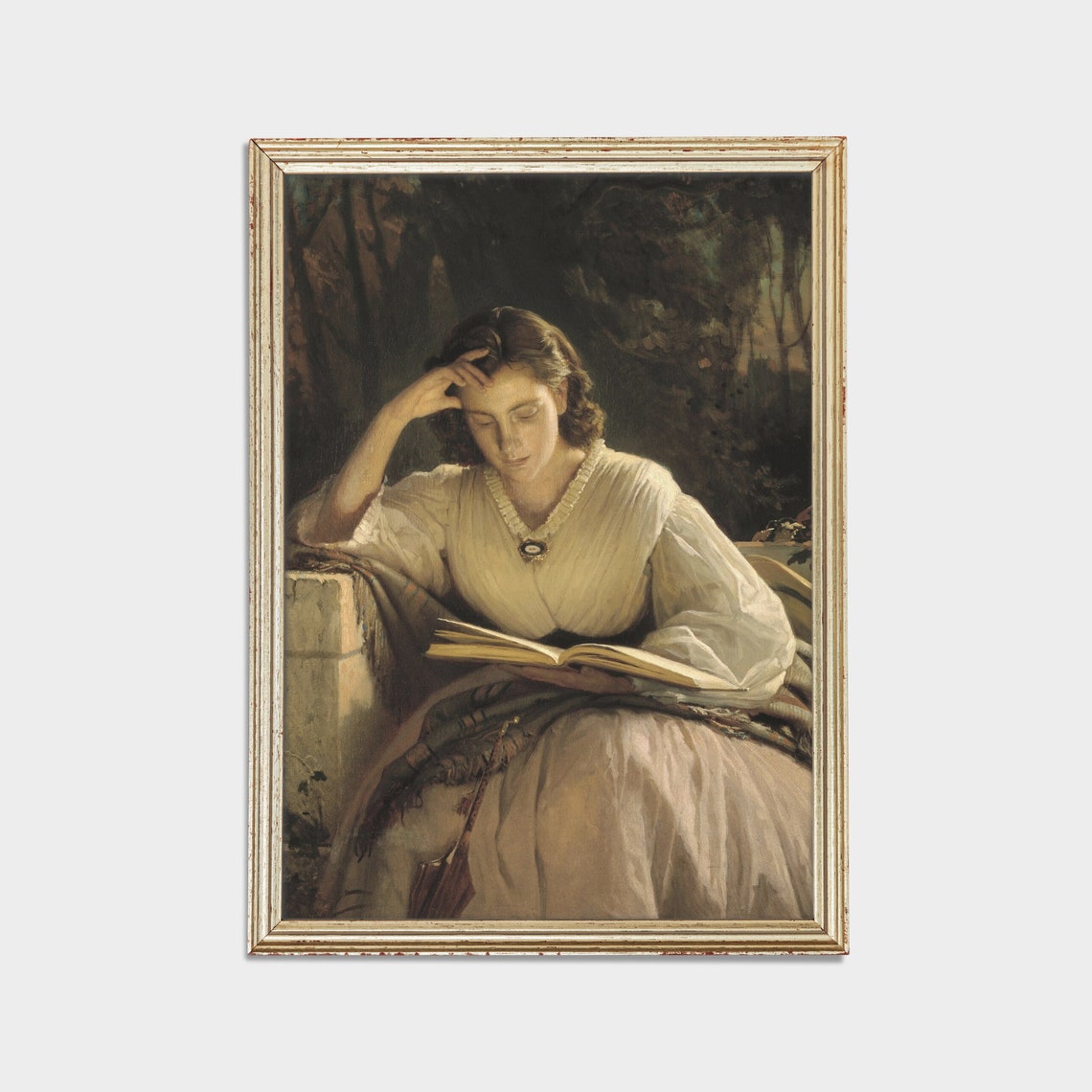 Woman Reading a Book Outdoors at Dusk Vintage Portrait Poster - Image 2