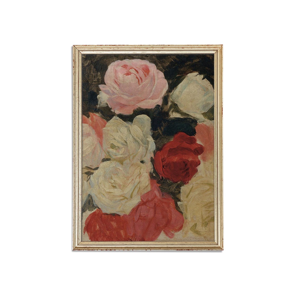 Impressionist Bouquet of Pink White and Red Roses Floral Poster - Image 3
