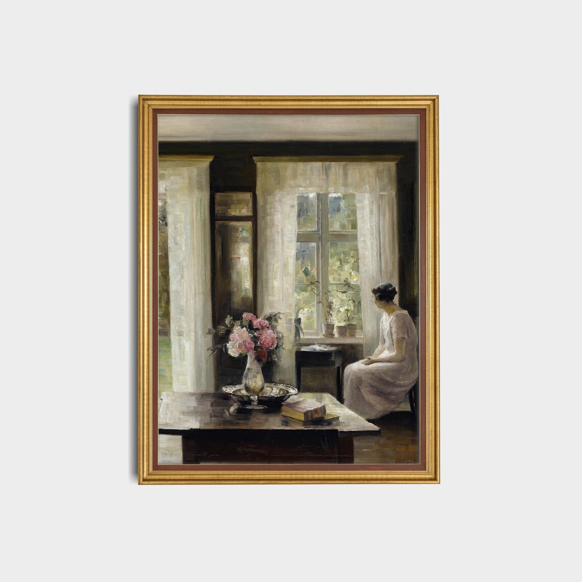 Woman Seated by Window Danish Interior Antique Painting Poster - Image 2