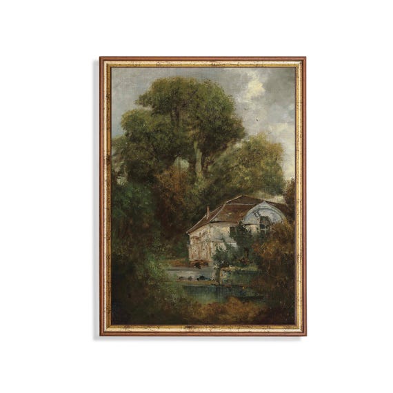 Printed And Shipped Vintage Landscape Painting Antique Country Landscape Moody Rustic Castle Print Farmhouse Decor Physical Prints