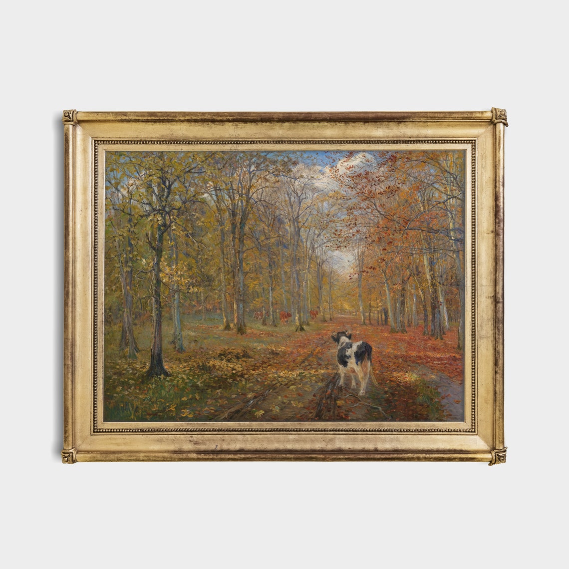 Autumn Forest Path With Cows Vintage Landscape Painting Poster - Image 3