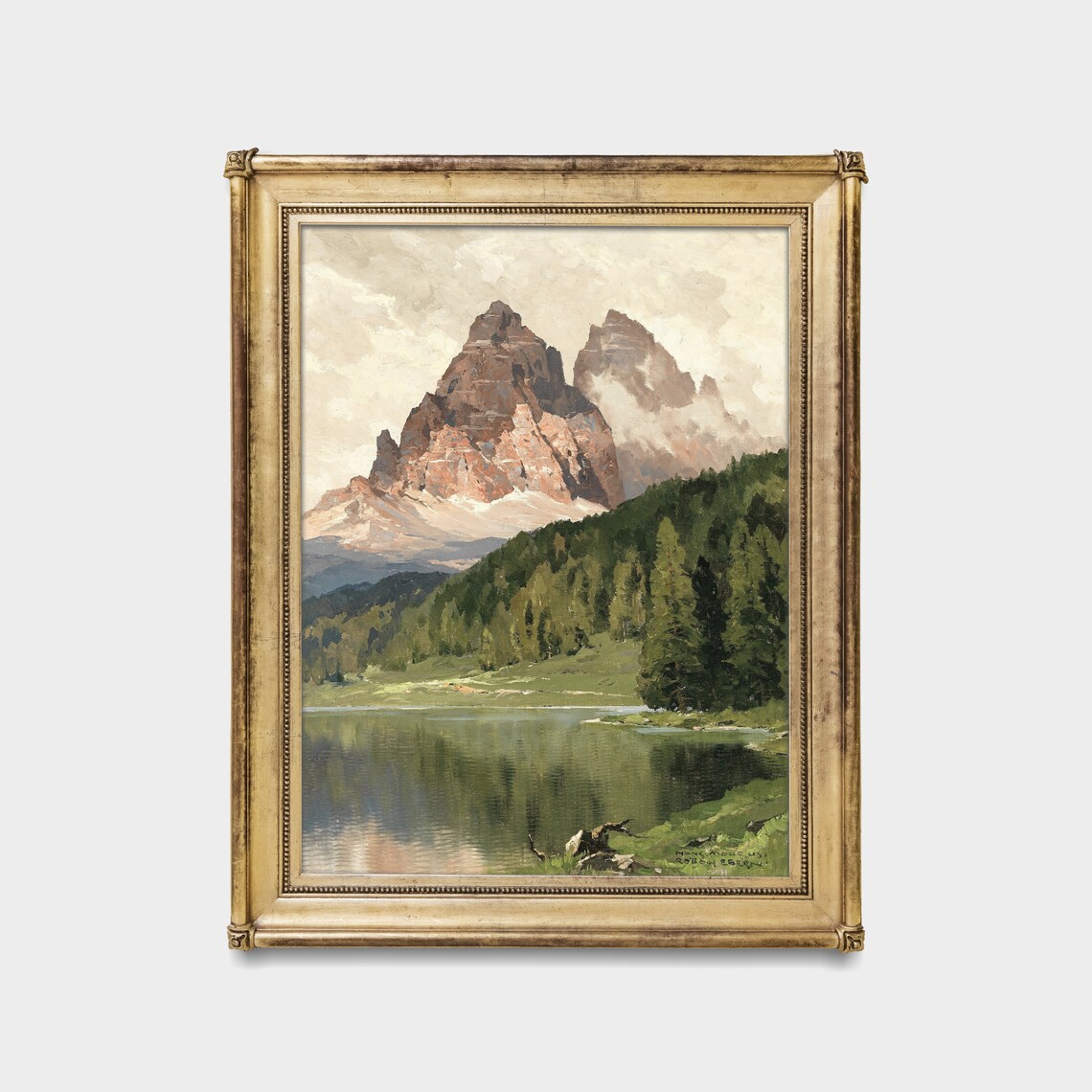 Vintage Mountain Lake Painting, Antique Landscape Art Print - Image 5