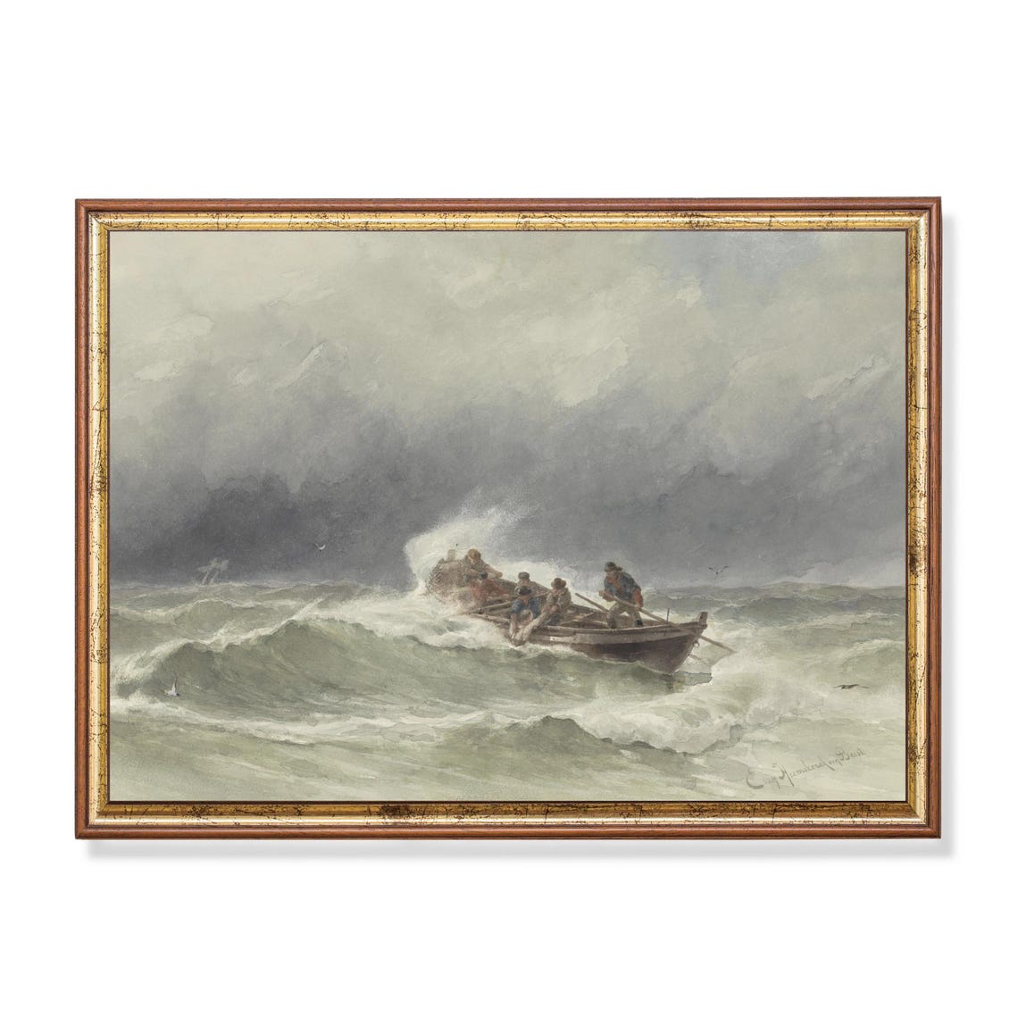 Rescue At Sea Stormy Ocean Dramatic Maritime Watercolor Poster