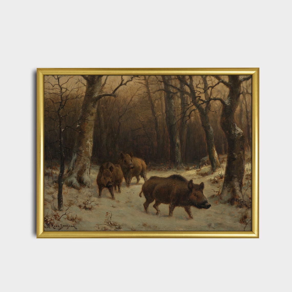 Three Wild Boars in the Snow by Rosa Bonheur Winter Forest Poster - Image 5