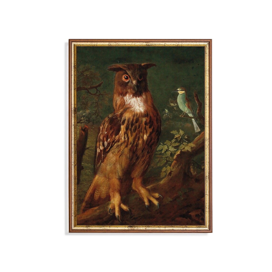 Vintage Owl Painting Art Print, Rustic Bird Study