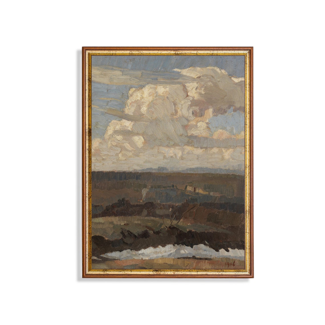 1916 Cloudy Moorland Sky Antique Landscape Oil Painting Poster