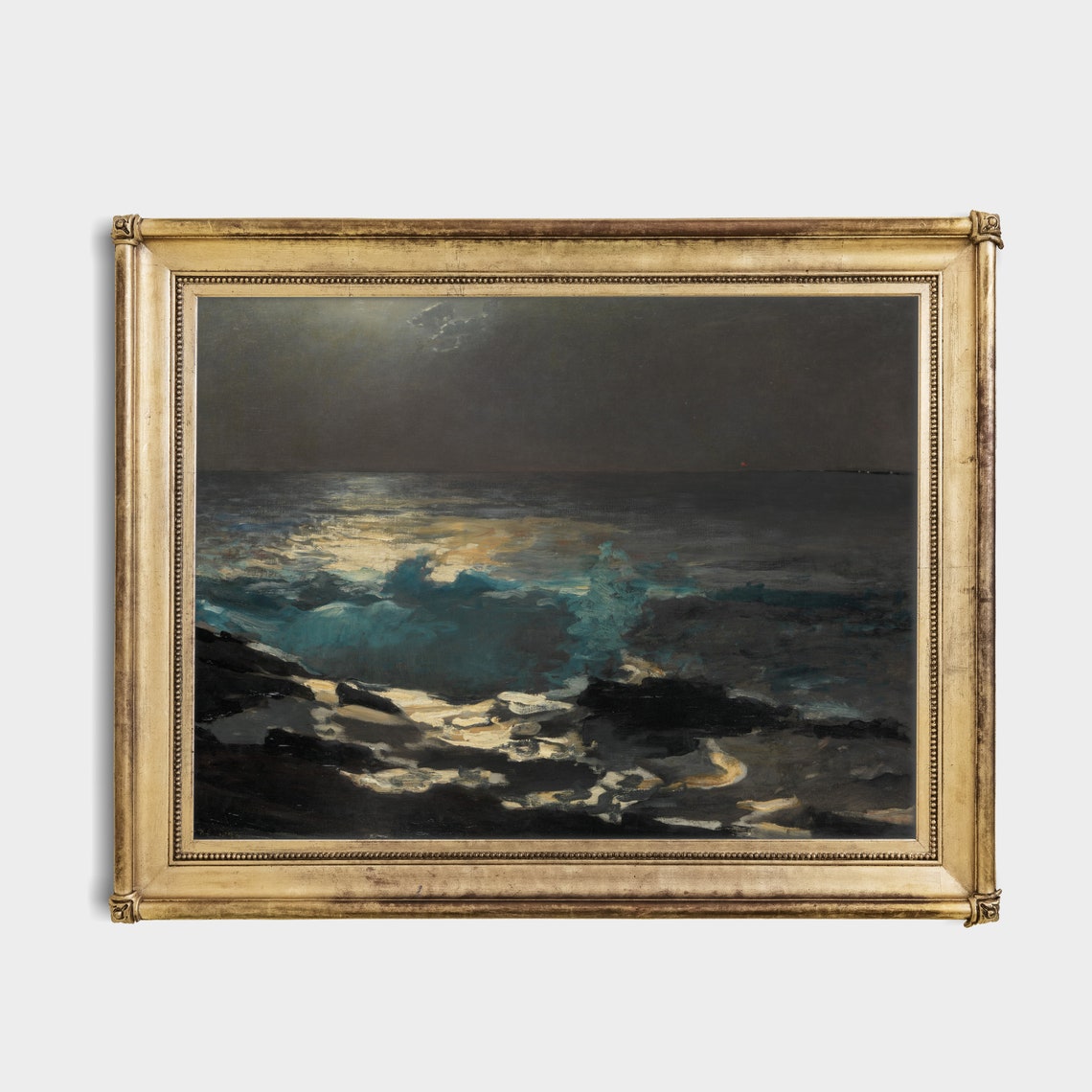 Moonlit Ocean Waves Crashing on Rocks Dark Moody Seascape Poster - Image 4
