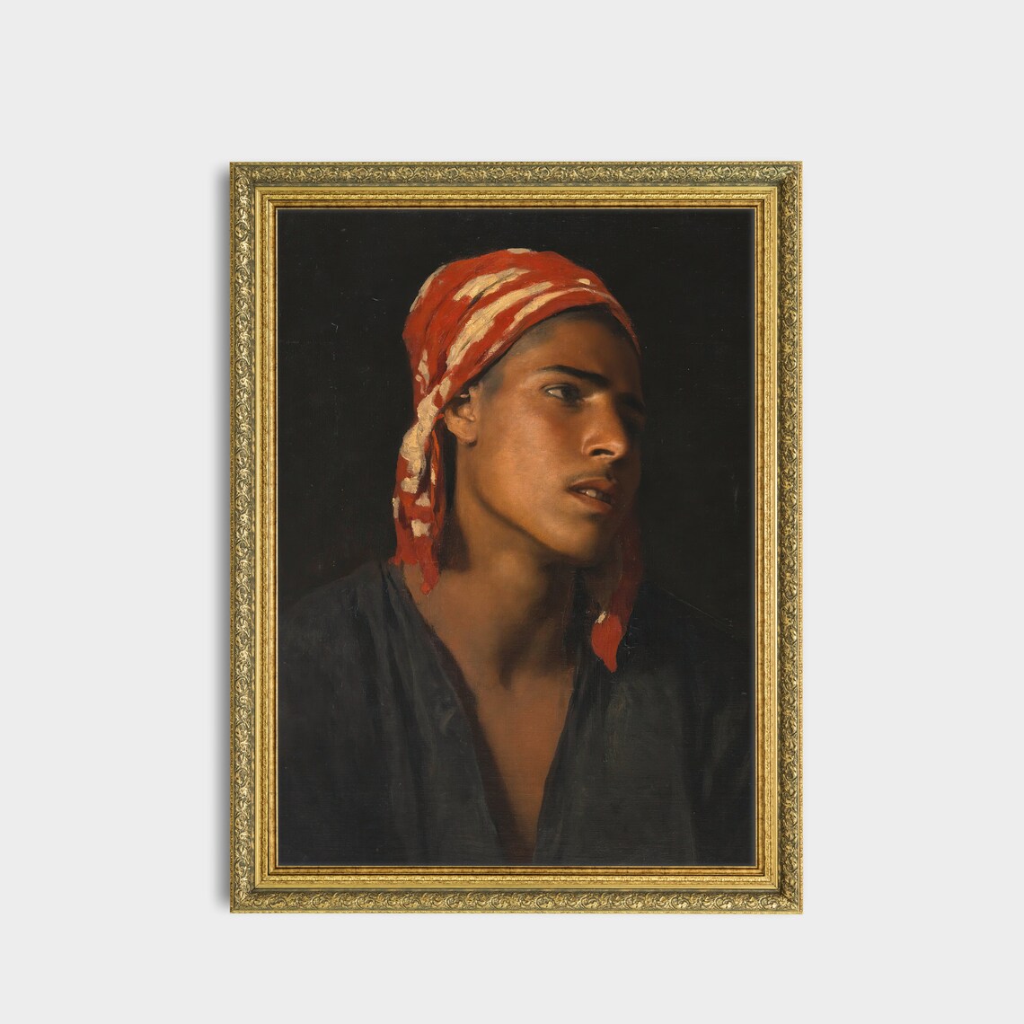 Moody Orientalist Portrait of a Young Man in a Red Headscarf Poster - Image 3