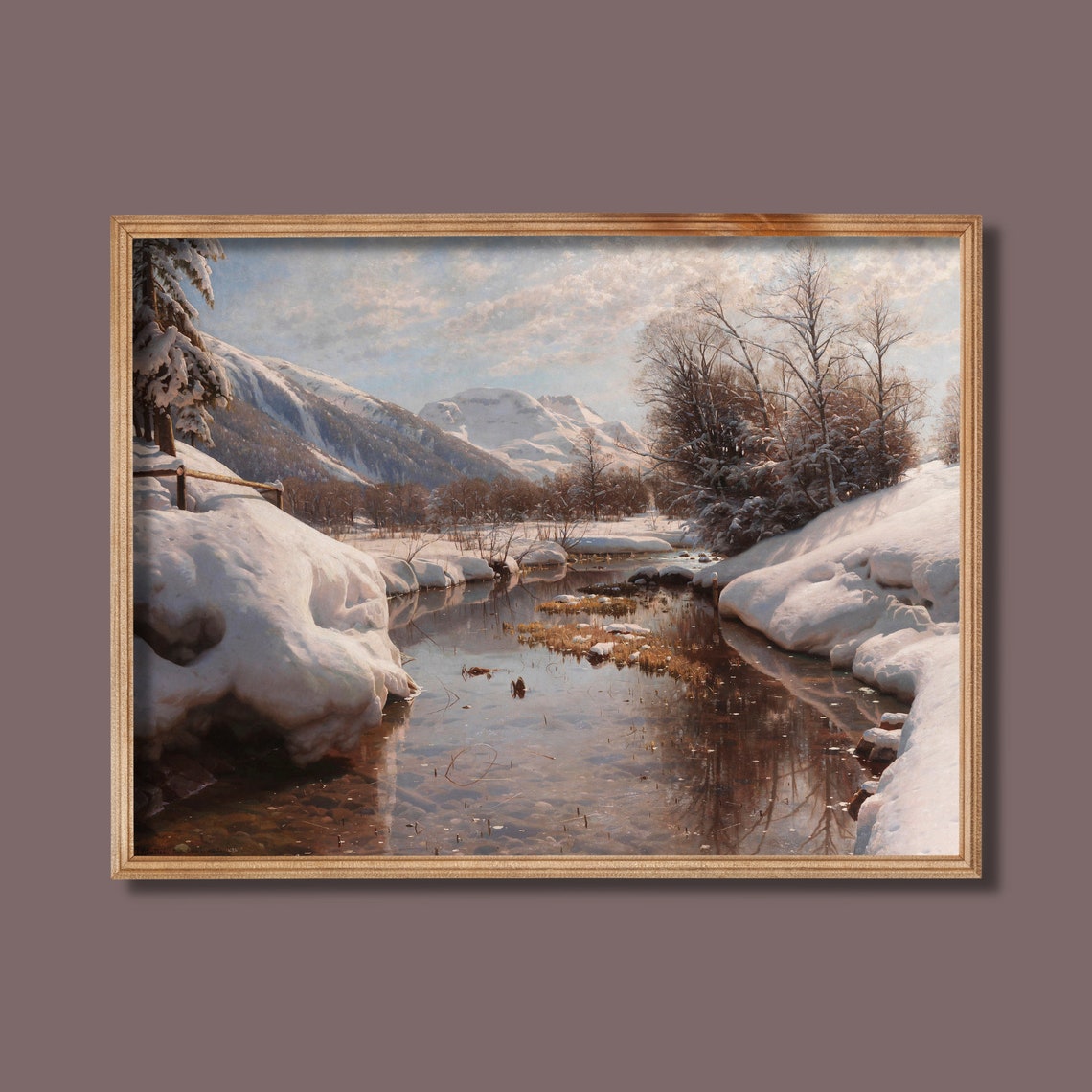 Sunlit Mountain Stream Through Snowbanks Alpine Winter Poster - Image 3