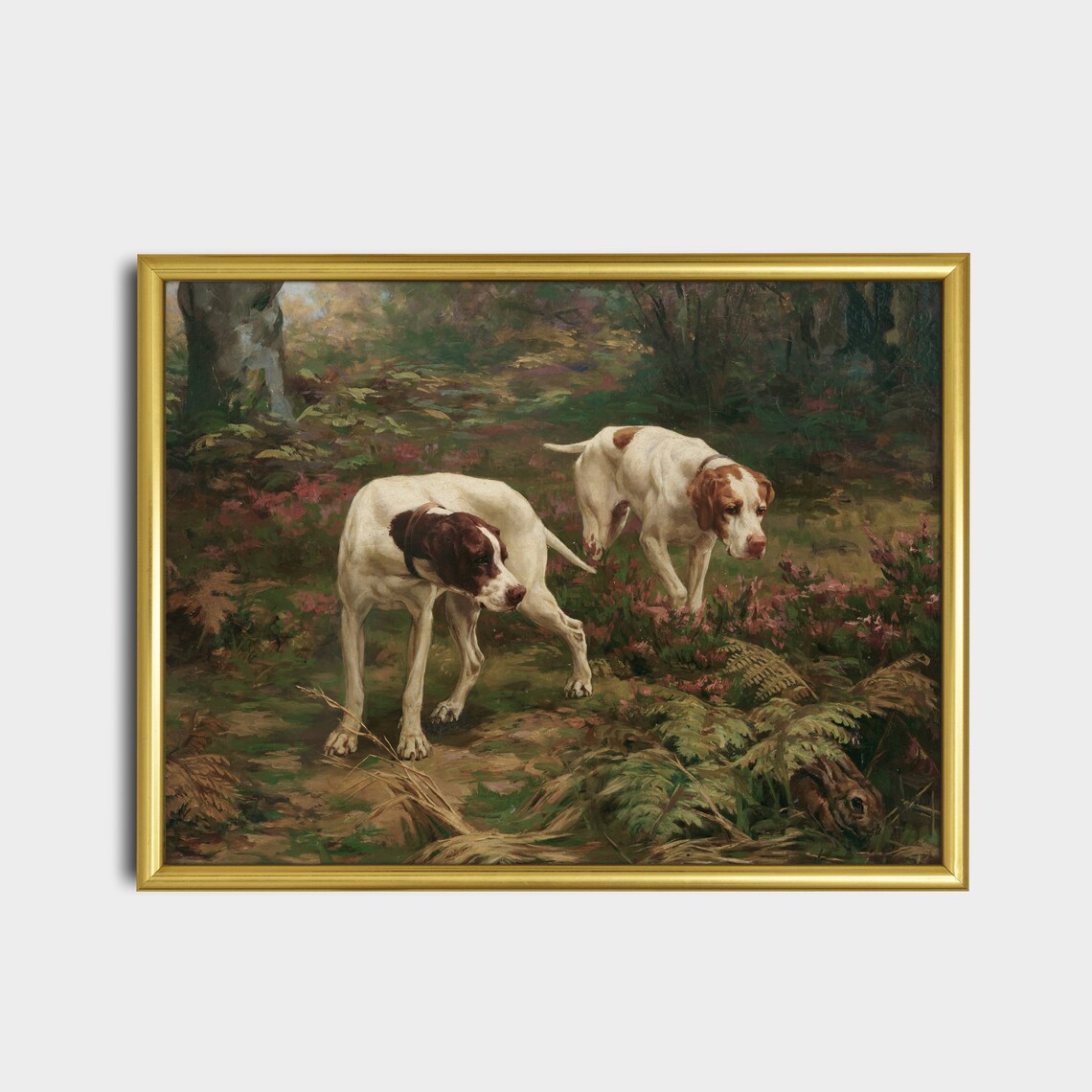 Two Pointer Dogs and a Hare in Woodland Antique Hunting Scene Poster - Image 2