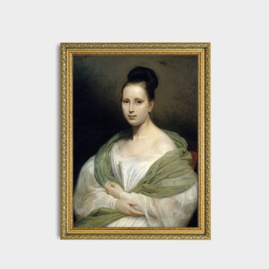 Vintage Woman Portrait With Green Shawl Antique Oil Art Poster - Image 2