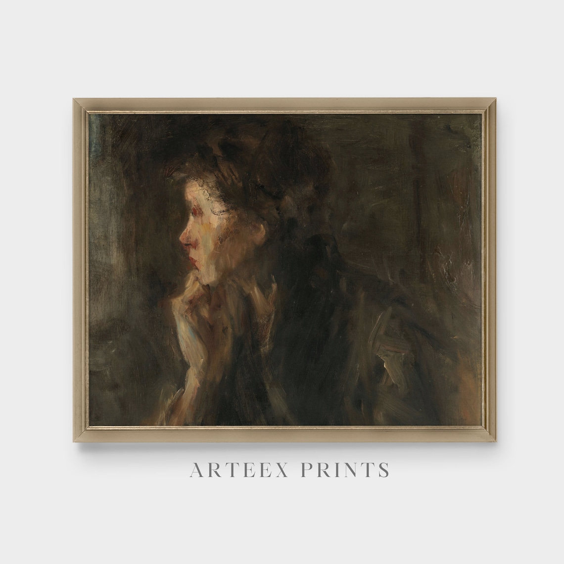 Dark Moody Profile Portrait of a Woman Chiaroscuro Oil Painting Poster - Image 4