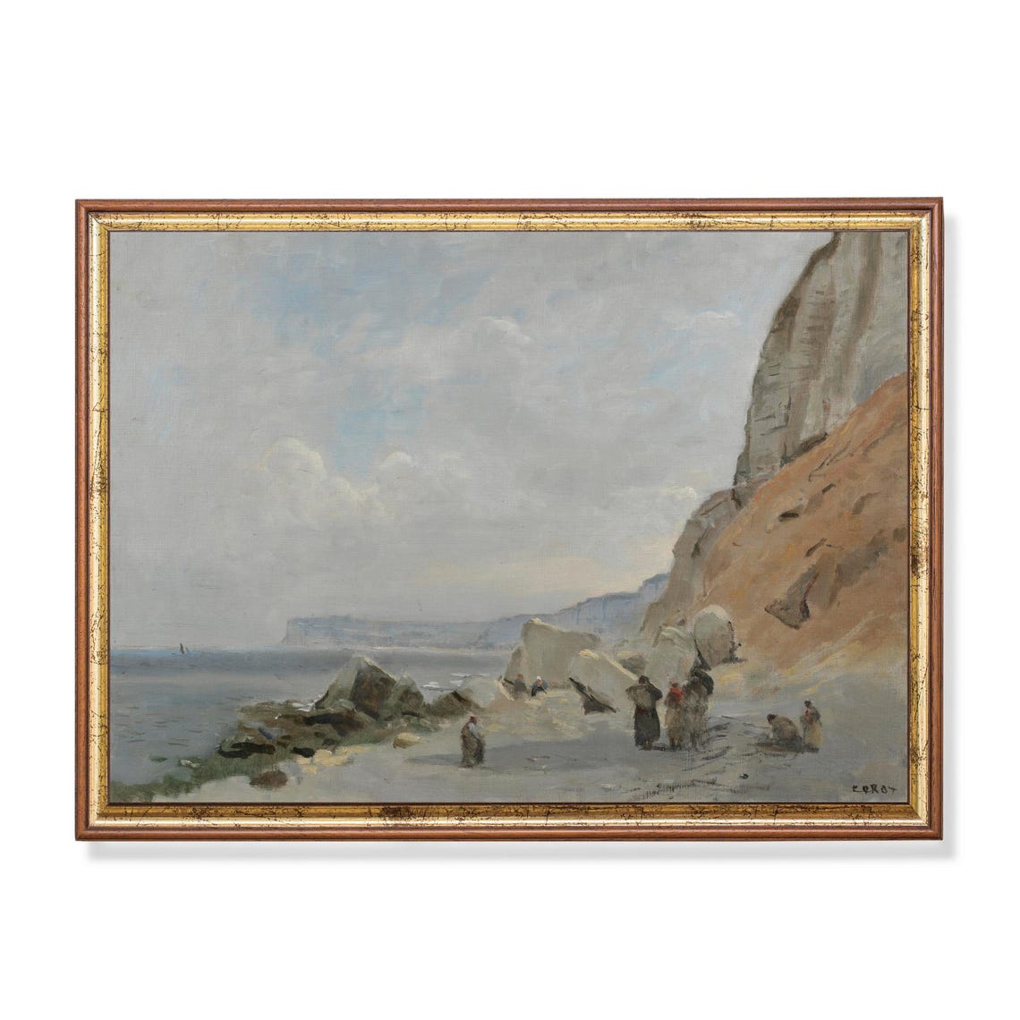 White Chalk Cliffs of the Coast with Beach Figures Seascape Poster