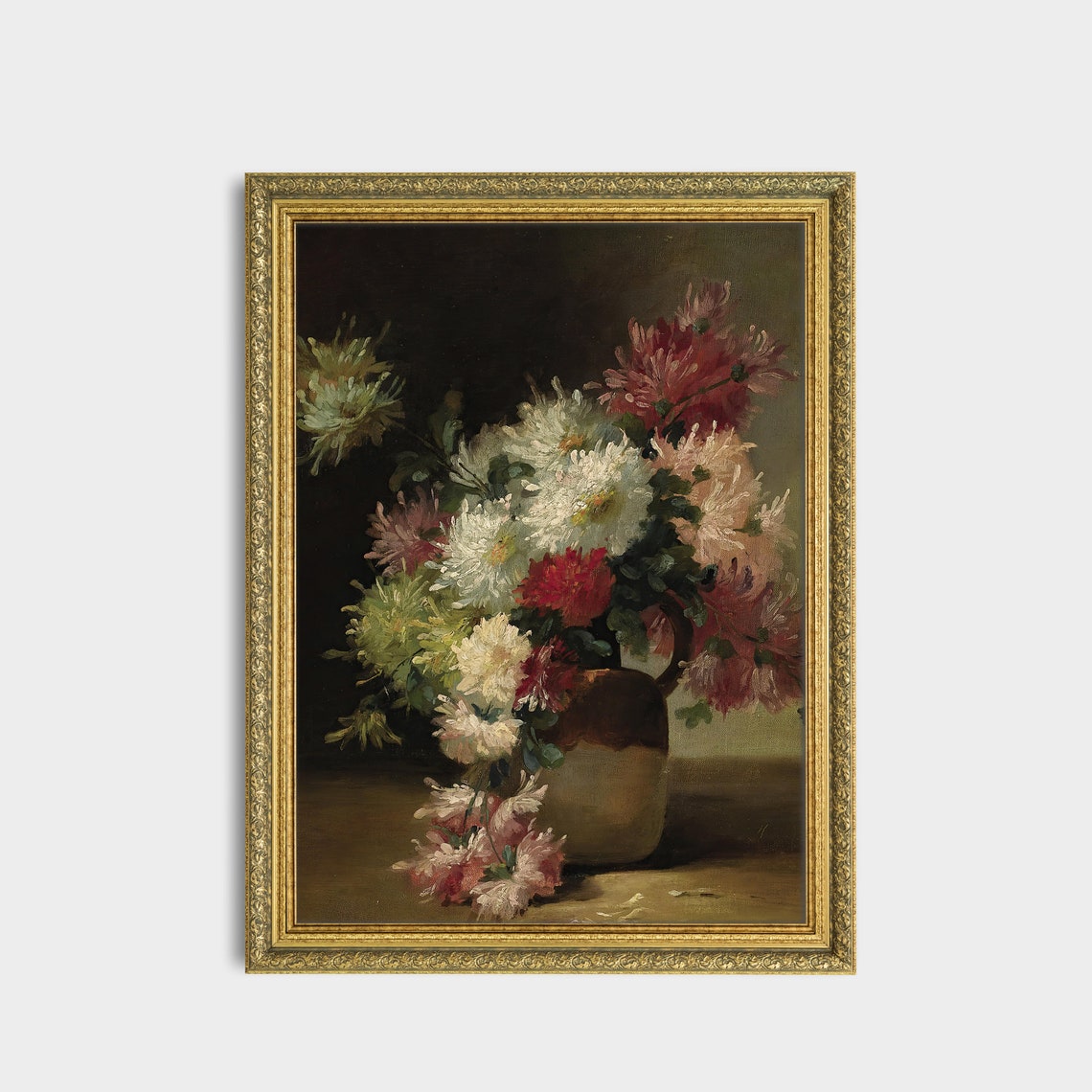 Vintage Chrysanthemum Bouquet in a Pitcher Floral Art Poster - Image 3
