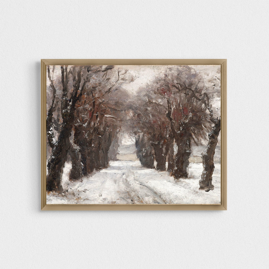 Snow-Covered Road Lined With Bare Trees Vintage Winter Art Poster - Image 3