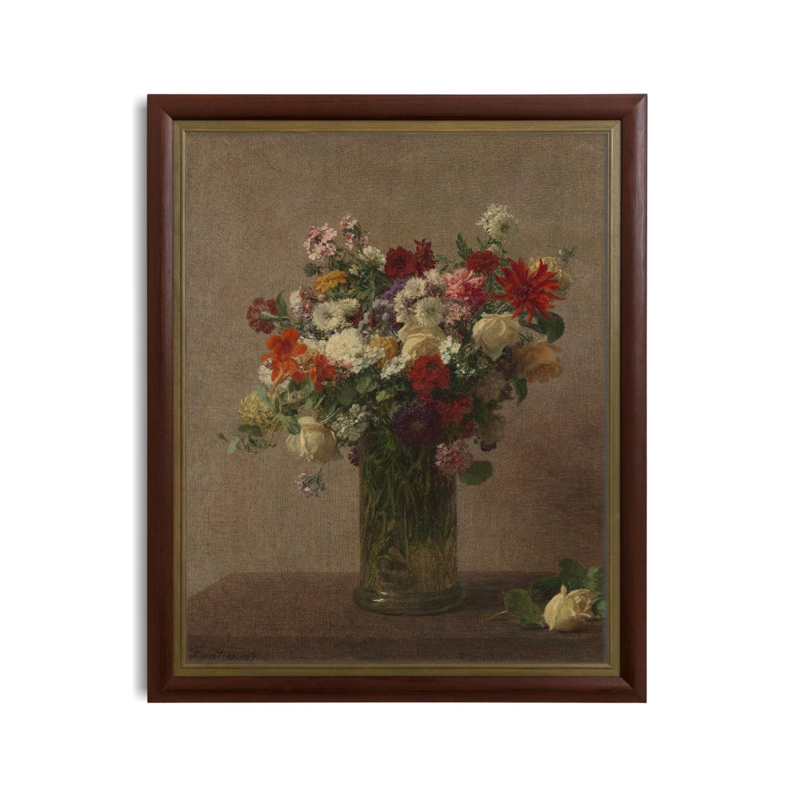 Colorful Mixed Bouquet Tall Vase Realistic Floral Still Life Poster - Image 3