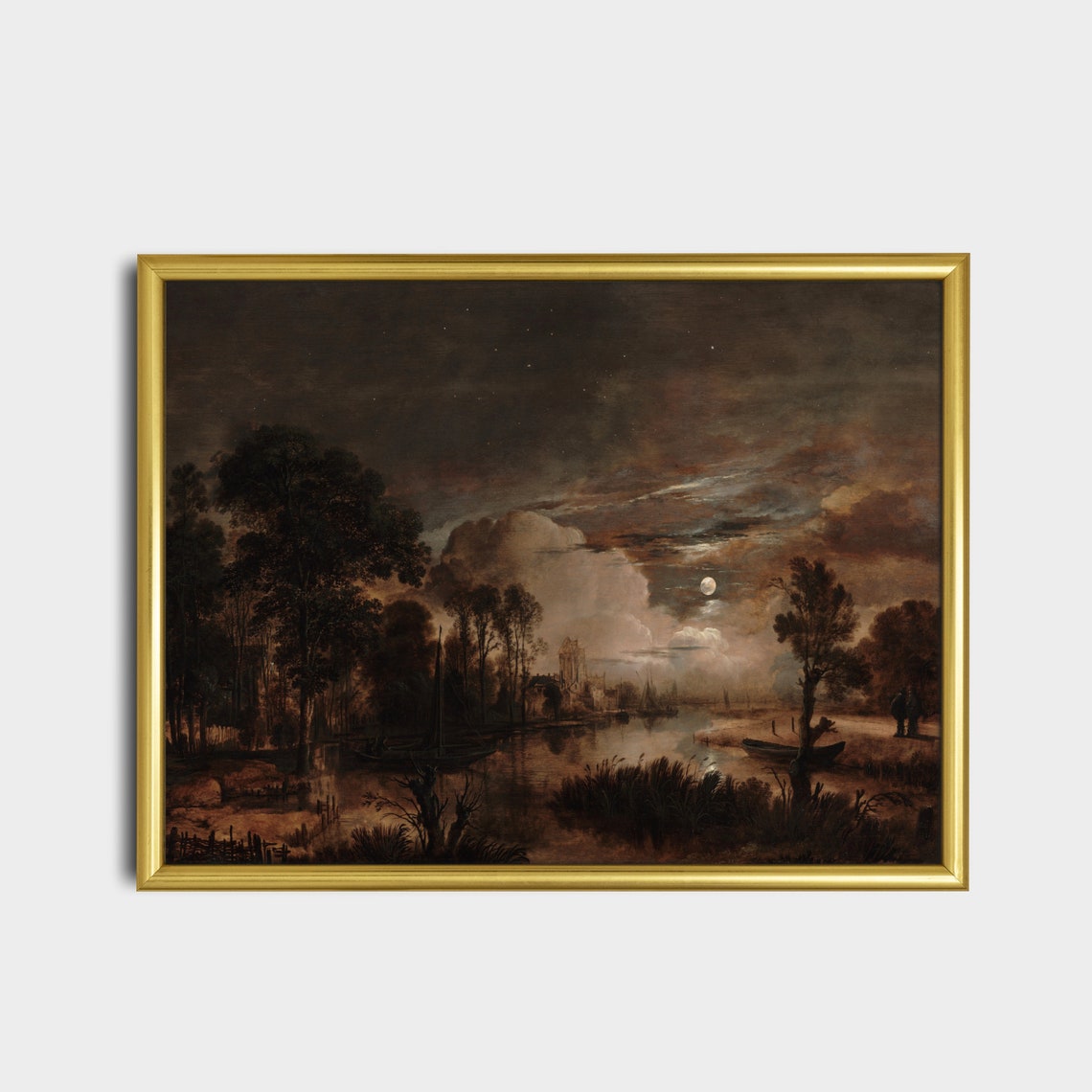 Moonlit River Landscape With Boats Under a Cloudy Night Poster - Image 2