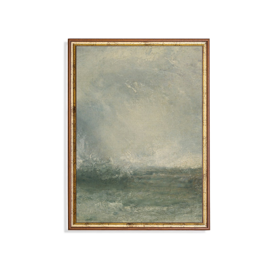 Soft Gray-Green Ocean Waves Under a Cloudy Sky Seascape Poster