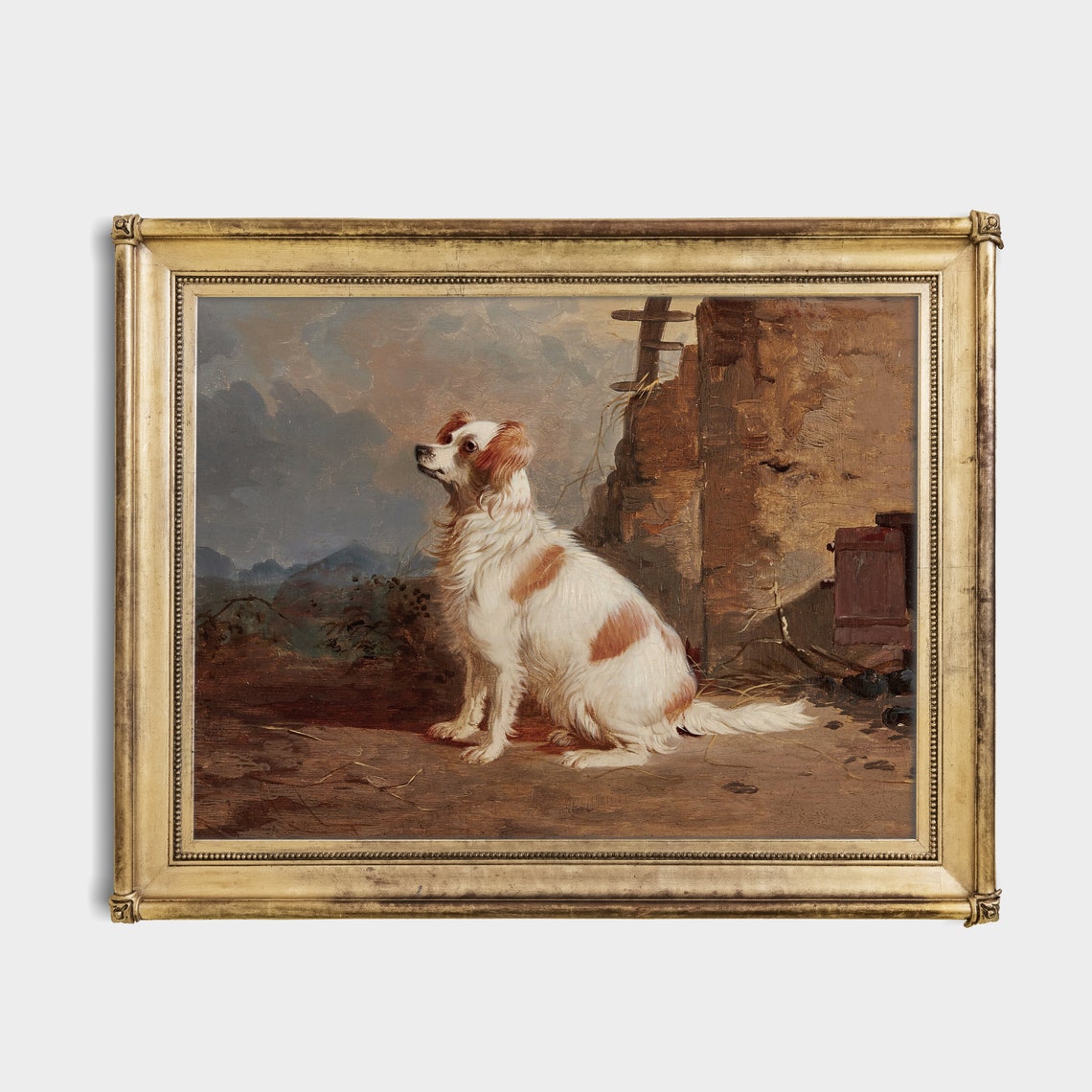 Vintage Cavalier Spaniel by Old Stone Wall Rustic Dog Portrait Poster - Image 3