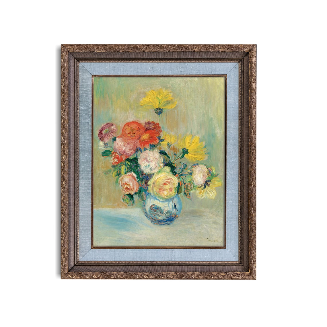 Printed And Shipped Still Life Painting Vintage Vase Of Roses And Dahlias Print Antique Flower Artwork Classic Floral Fine Art - Image 3