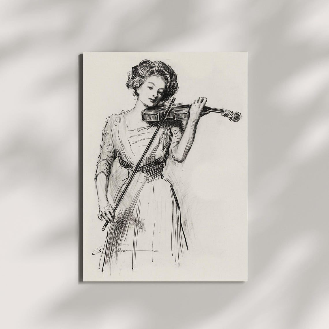 Woman Playing the Violin Elegant Black and White Sketch Poster - Image 5