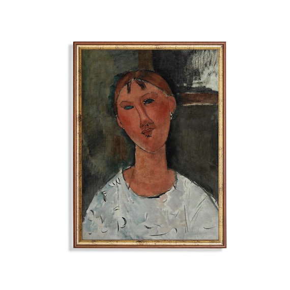 Modigliani Style Portrait Of A Woman In White Vintage Poster
