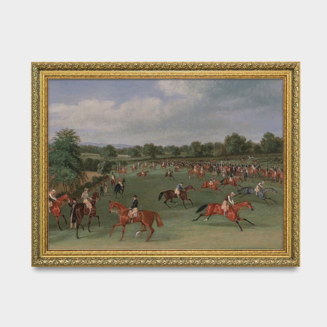 Vintage Horse Racing Painting Antique Equestrian Race Day Wall Art - Image 3