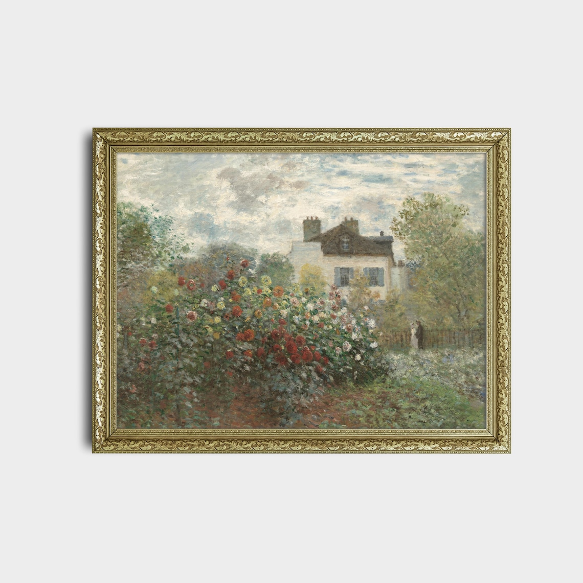 Bright Dahlia Garden in Front of a Country House Painting Poster - Image 2