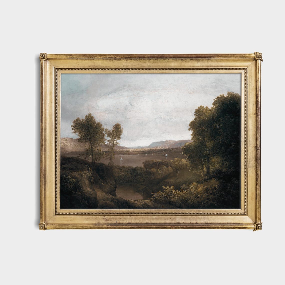 Wide River Valley with Distant Sailboats Antique Landscape Poster - Image 4