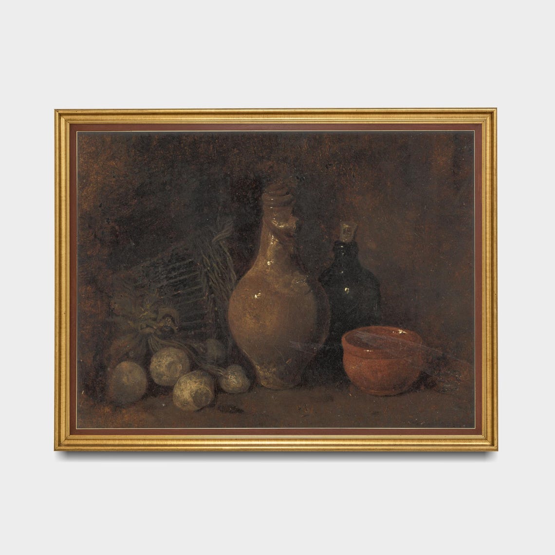 Dutch Still Life Jug Bottle Bowl And Root Vegetables Dark Oil Poster - Image 5