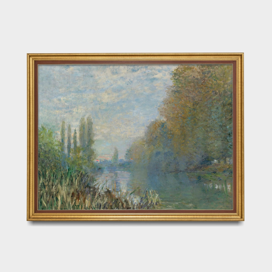 Misty River Poplars Morning Haze Impressionist Landscape Poster - Image 3