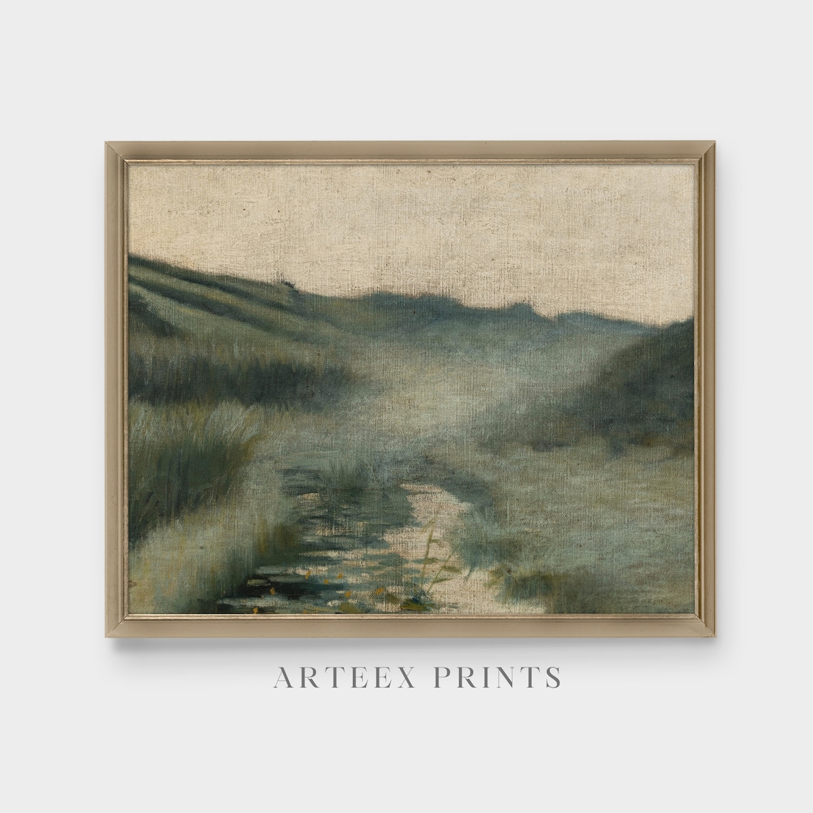 Misty Marsh Stream with Water Lilies Moody Tonalist Painting Poster - Image 4