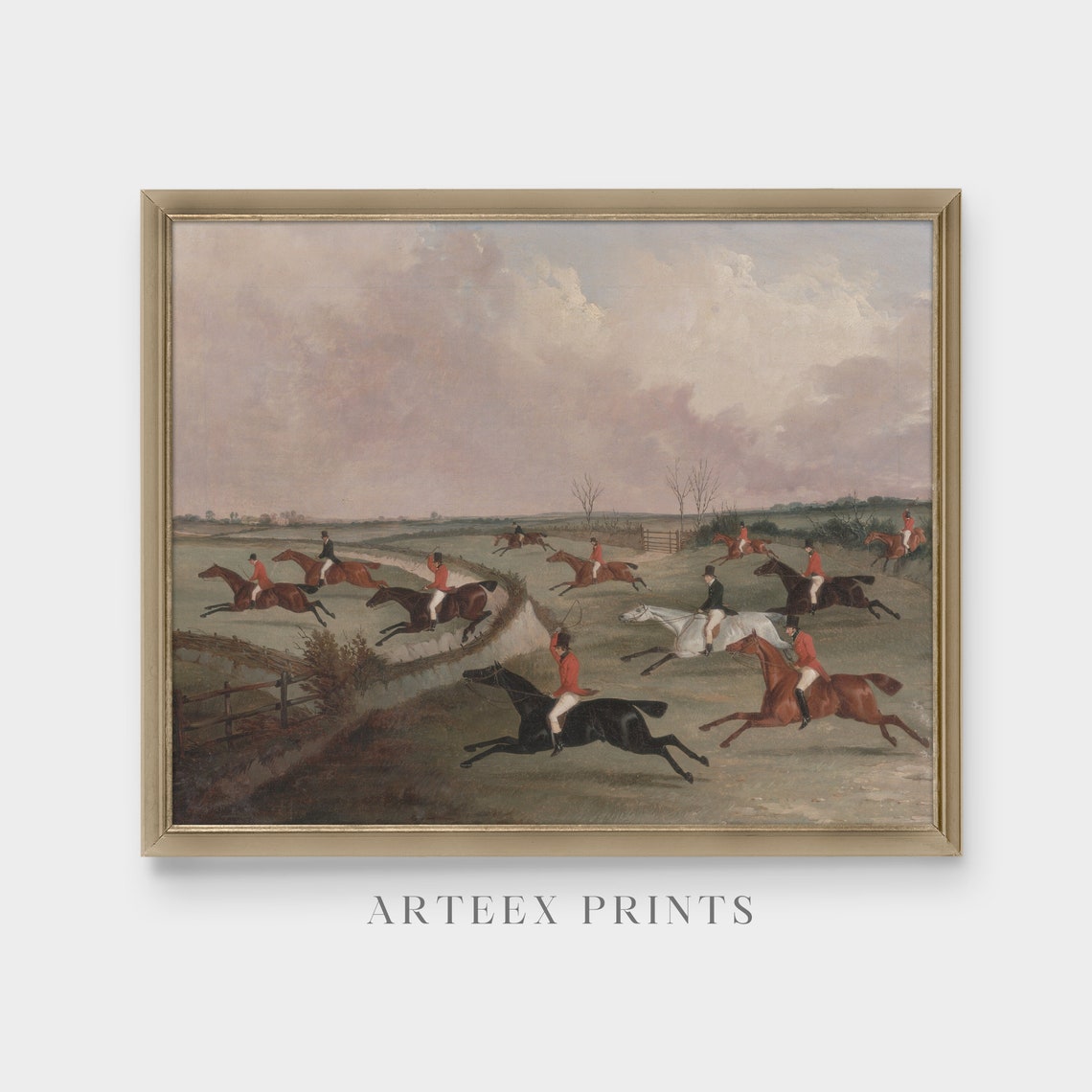 Fox Hunt Riders in Red Coats Galloping Open Field Vintage Poster - Image 3