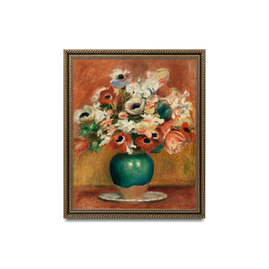 Renoir Anemones Bouquet in Green Vase Impressionist Floral Poster - Image 3