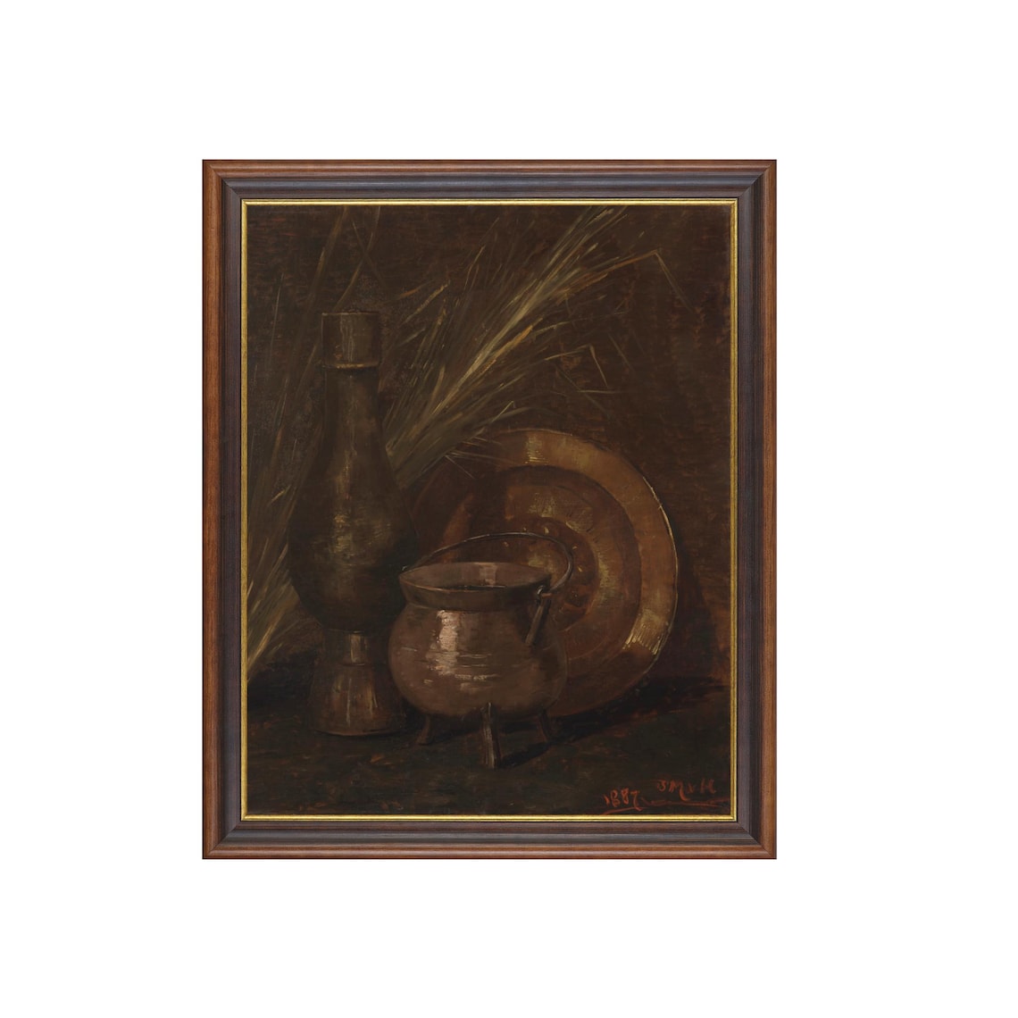 Dark Moody Still Life with Bronze Pot and Copper Vessel Poster