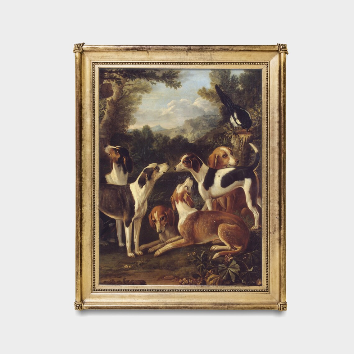 Group of Foxhounds with Magpie Woodland Antique Sporting Dog Poster - Image 3