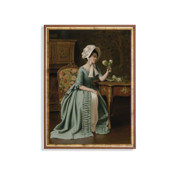 Printed And Shipped Woman With Yellow Rose Vintage Portrait Painting Moody Rustic Oil Painting Victorian Female Art Physical Print