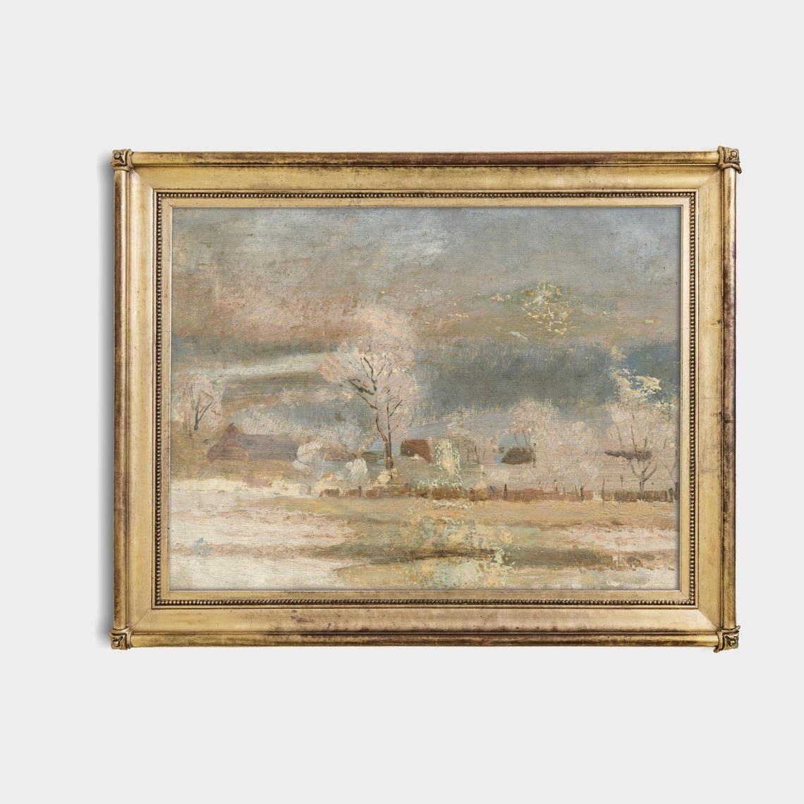 Pale Winter Countryside Cottages Impressionist Snow Art Poster - Image 4