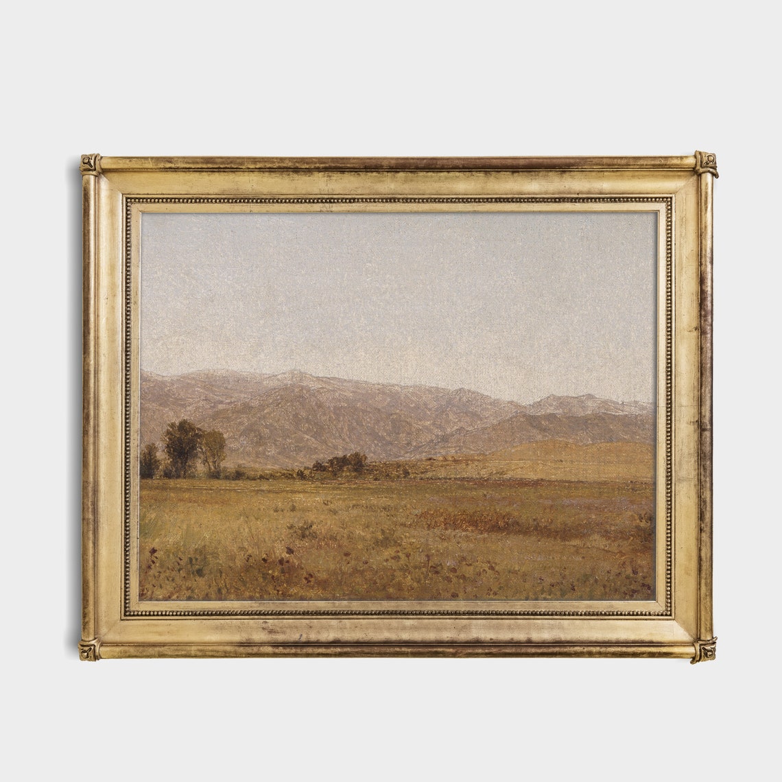 Golden Meadow Beneath Distant Hazy Mountains Landscape Poster - Image 3