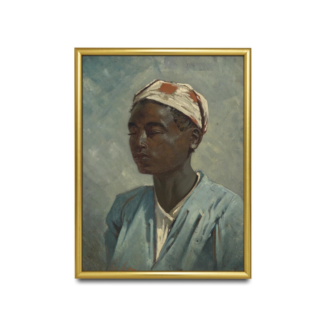 Young Woman in a Headwrap Portrait Against Gray Background Poster - Image 2