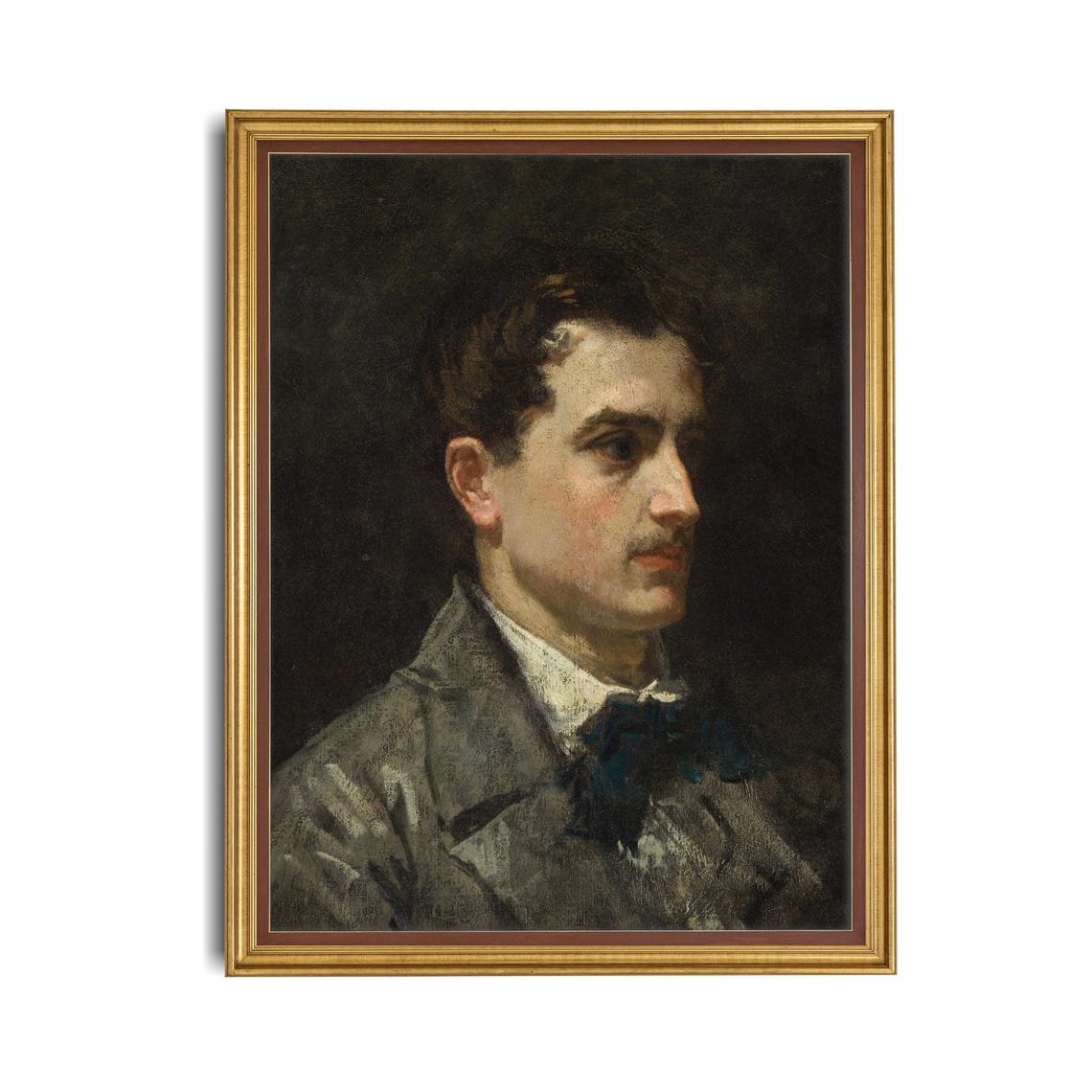 Gentleman with a Mustache in a Dark Coat Antique Portrait Poster - Image 4