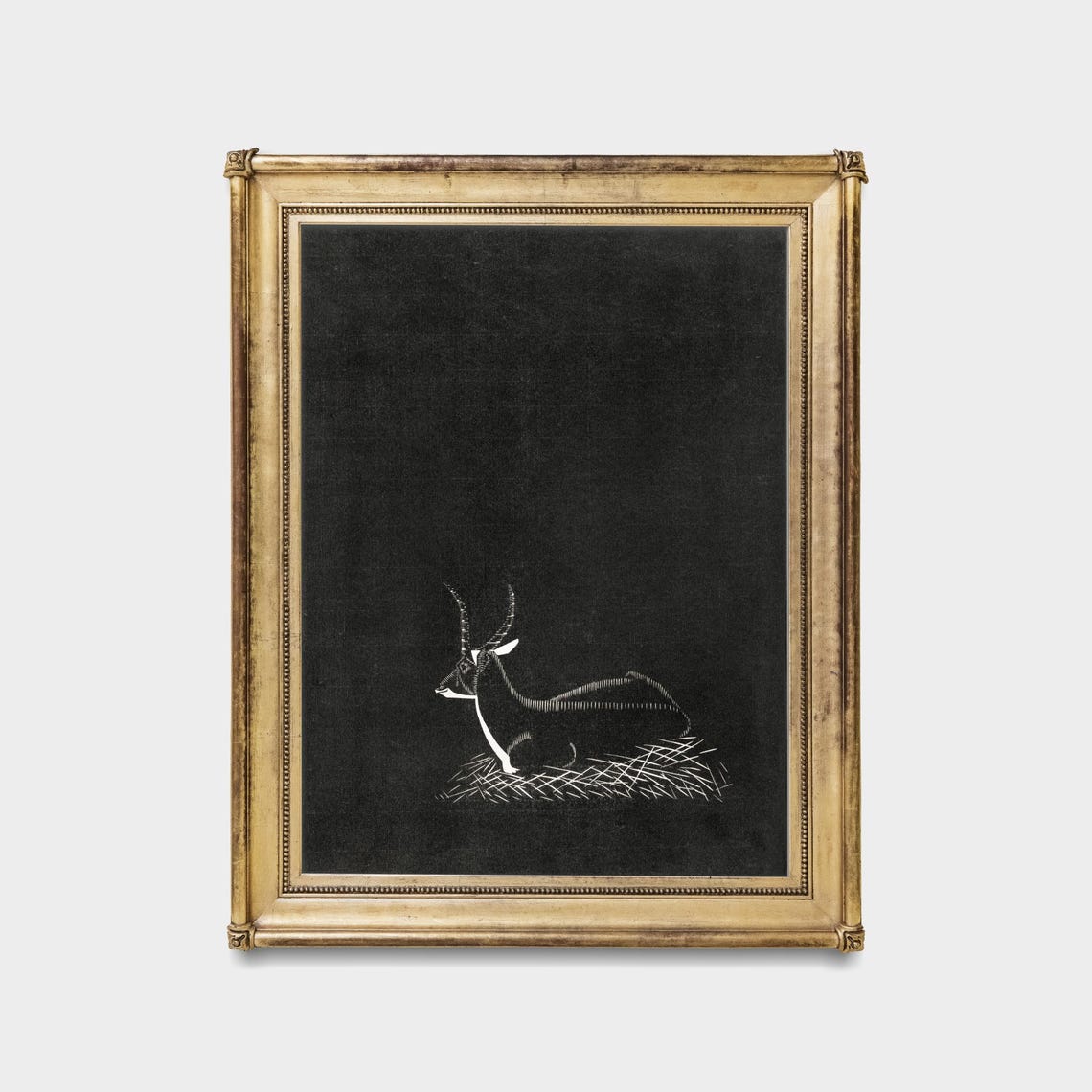 Resting Waterbuck White Line Art on a Black Background Poster - Image 5