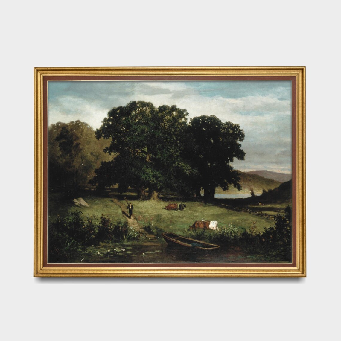 Vintage Cows in Meadow Landscape Poster Print - Image 5